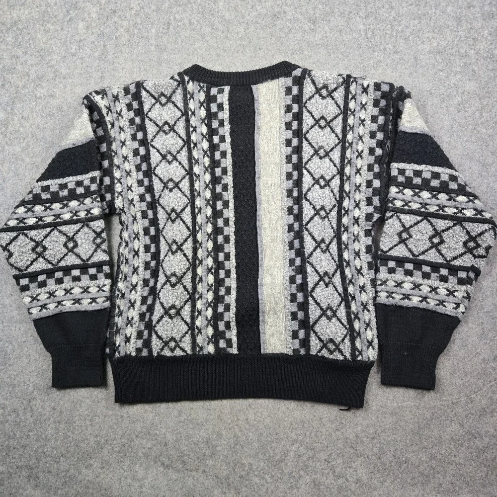 Vintage‎ Croft & Borrow Sweater Mens Large Gray Black 3D Knit 90s Sweatshirt
